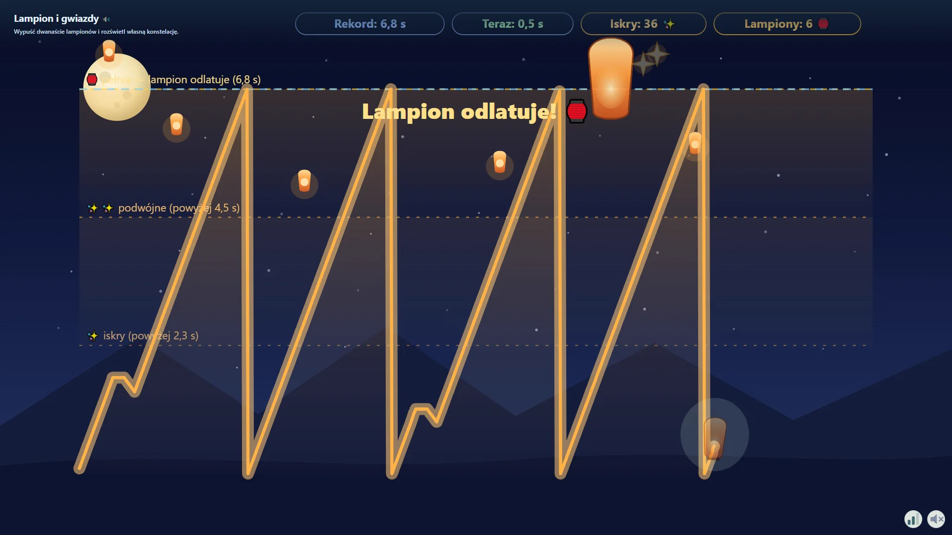Lampion i gwiazdy — przykładowy przebieg animacji