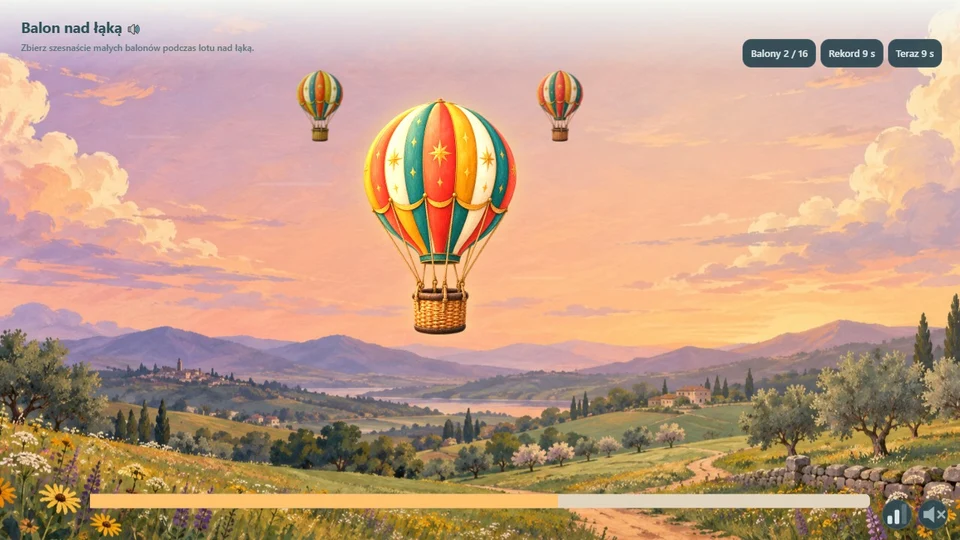 Balon nad łąką — ekran gry
