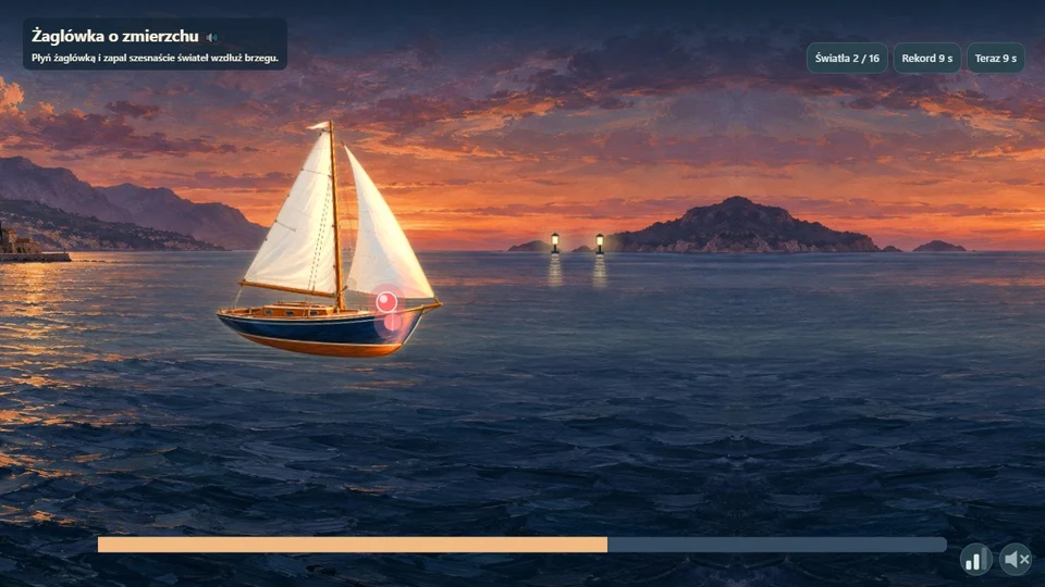 Żaglówka o zmierzchu — ekran gry